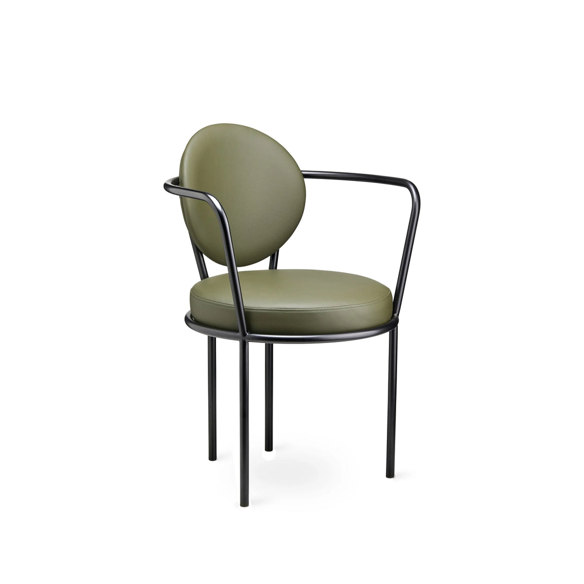 Casablanca Chair in Moss Leather with black frame, three-quarter view