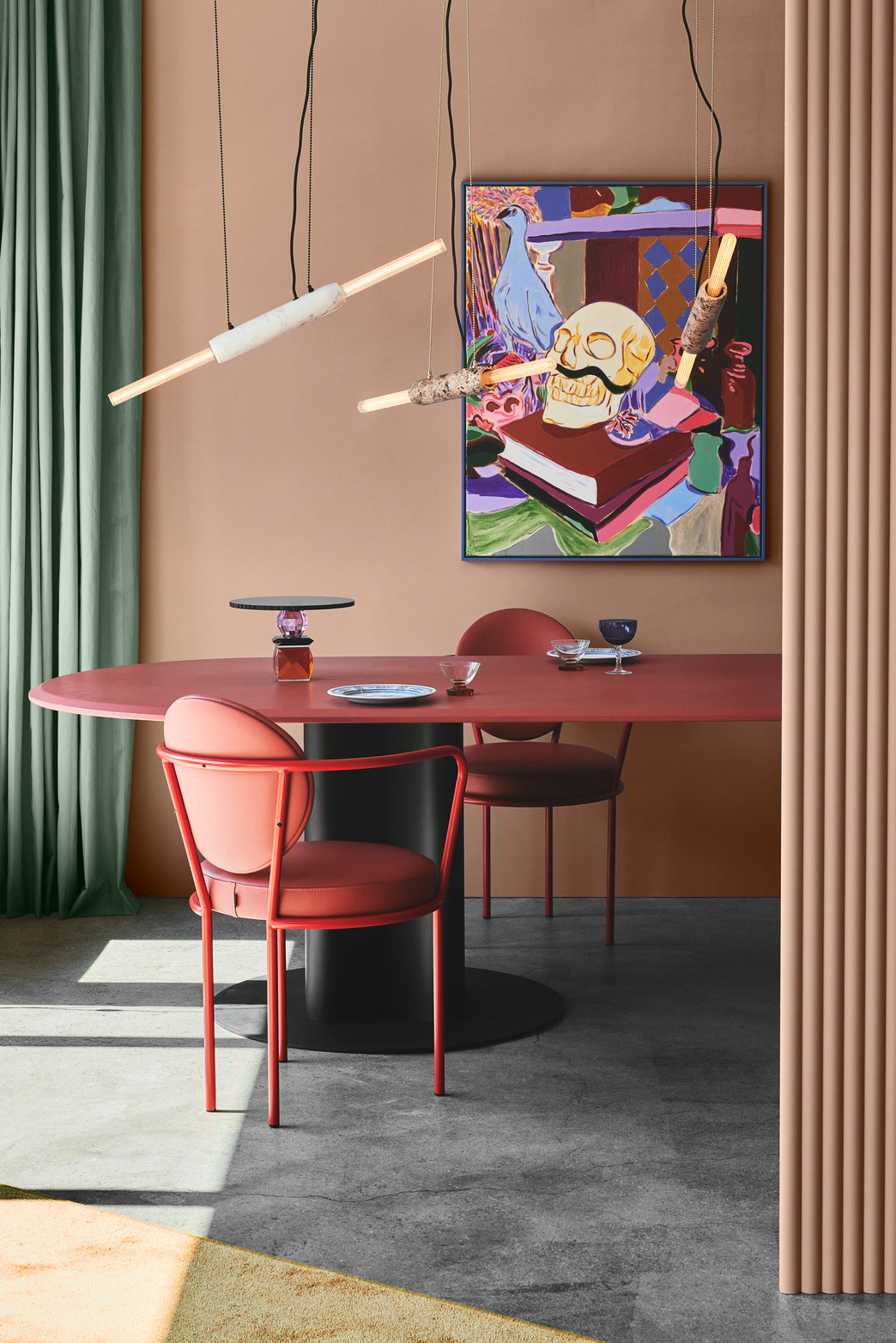 Casablanca Chair with red frame at a dining table by Maison Burgos
