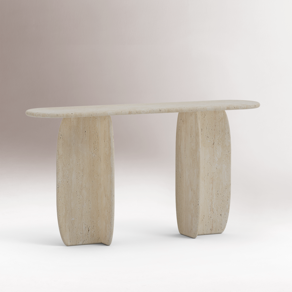Catus Console Table - Outdoor in Travertine, front view