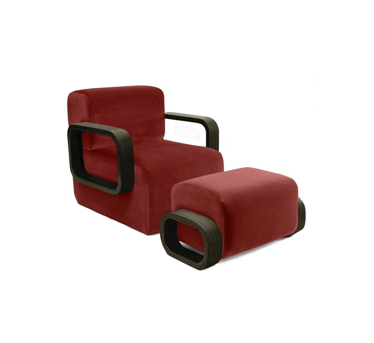Cayenne Lounge Chair side view, high-gloss Walnut Bittersweet Velvet