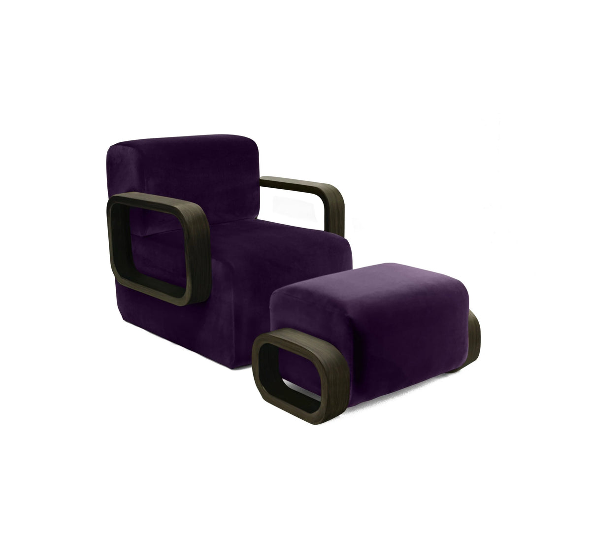 Cayenne Lounge Chair side view, high-gloss Walnut Violet Velvet