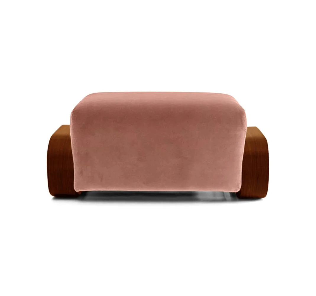 Cayenne Ottoman, high-gloss Brown solid oak Cameo Velvet