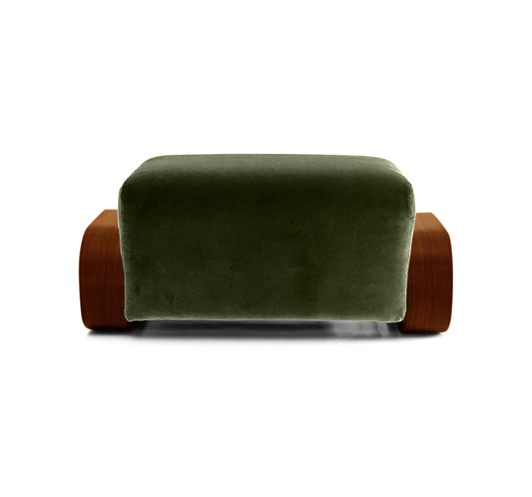 Cayenne Ottoman, high-gloss Brown solid oak Evergreen Velvet