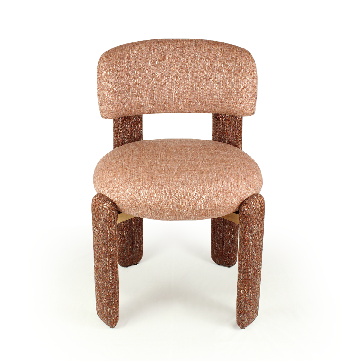 Choux Dining Chair in pink weave with brown legs, front view