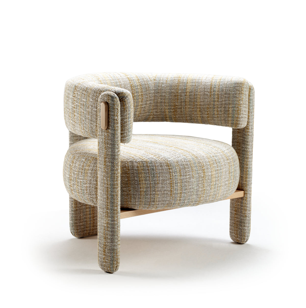 Choux Armchair in multicolour textured weave with beech accents, three-quarter view