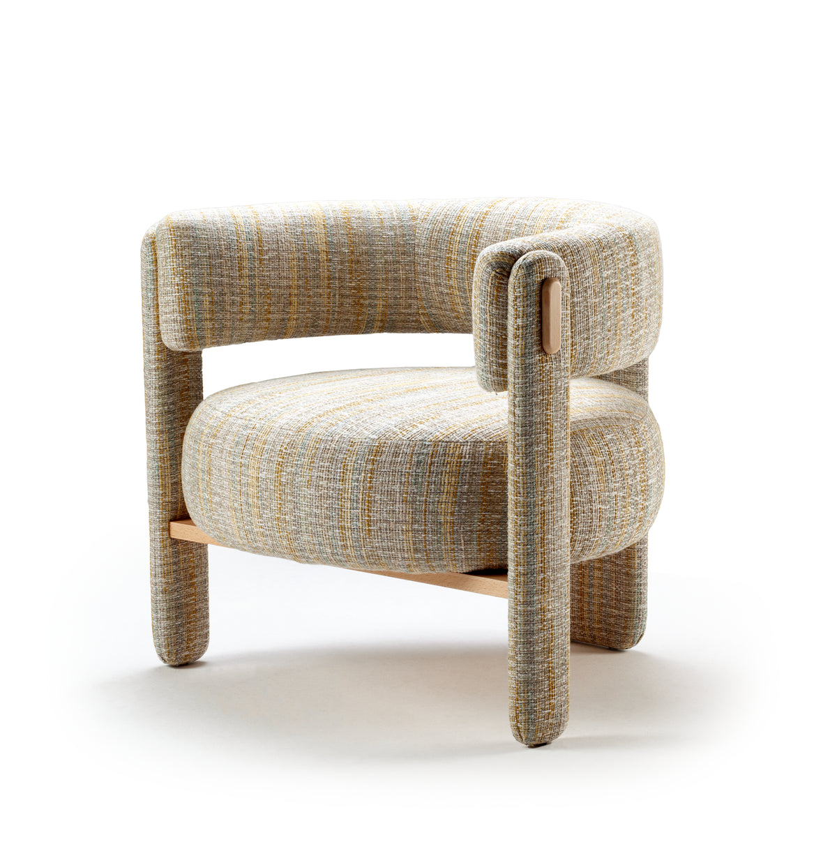 Choux Armchair in striped textured weave, angled from the left