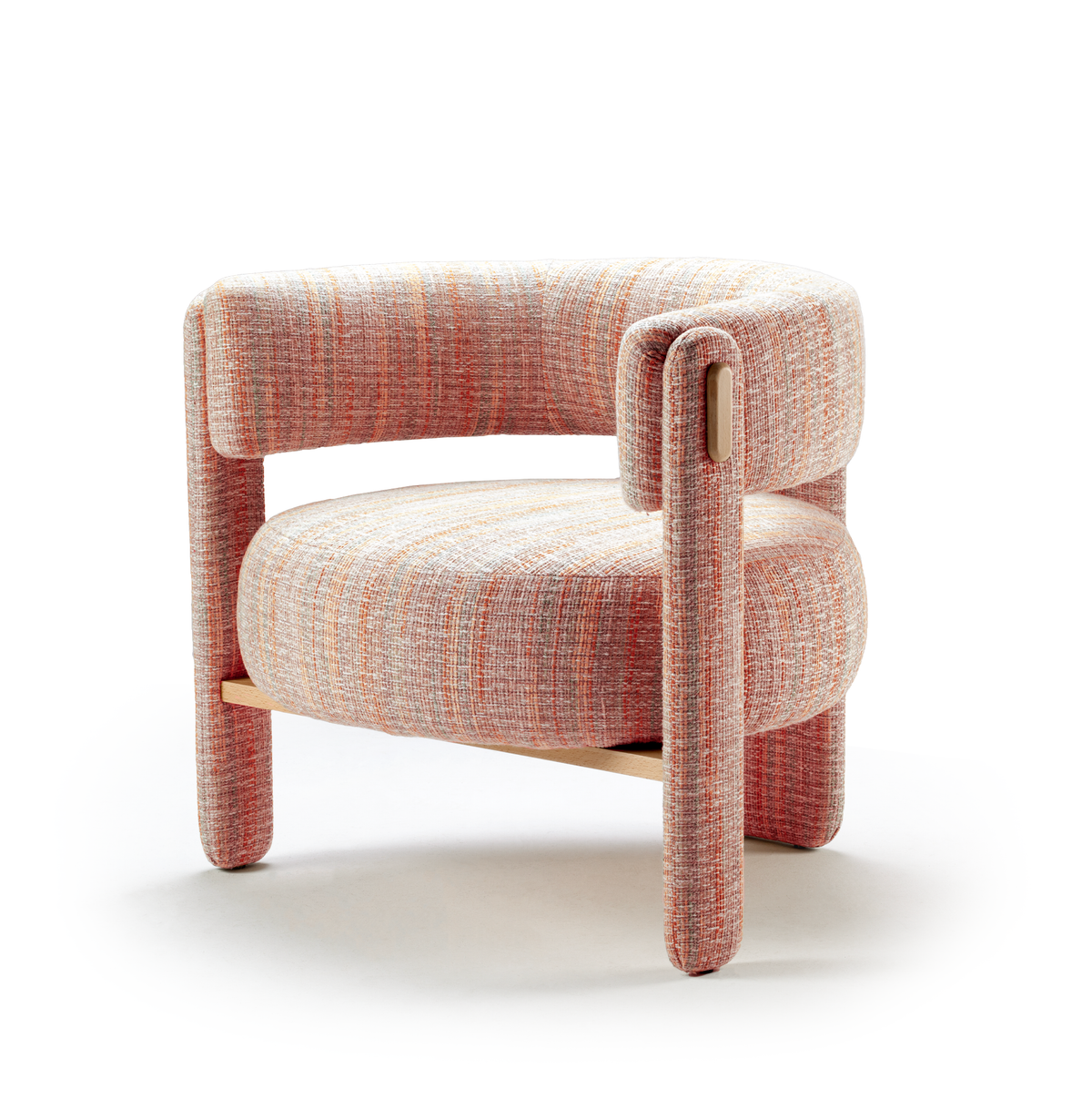 Choux Armchair in coral pink textured weave, three-quarter view