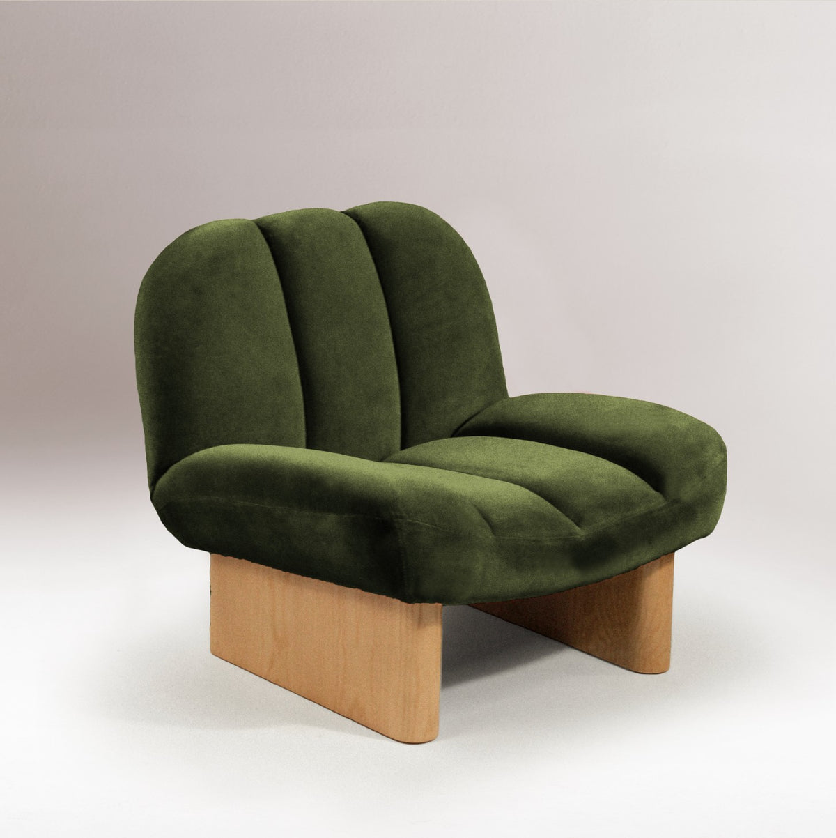 Colin Armchair in green velvet with natural oak feet by Maison Burgos