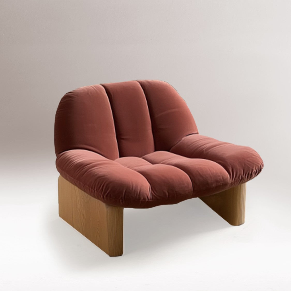 Colin Armchair in terracotta velvet with natural oak feet by Maison Burgos