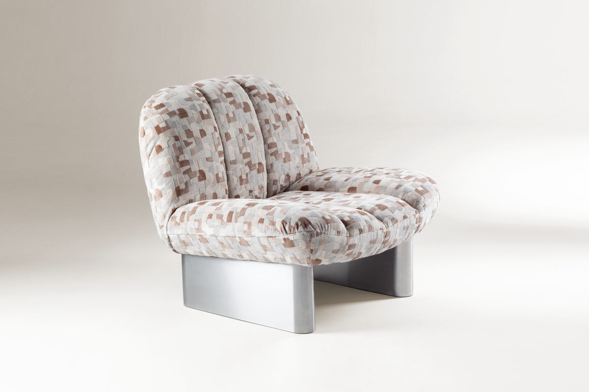 Colin Armchair in Zimmer Puzzle 892 with satin nickel feet by Maison Burgos