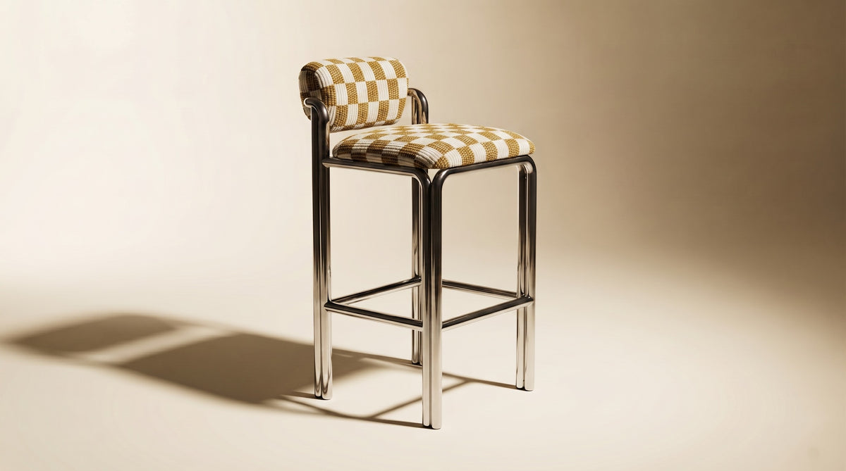 Cubu Bar Chair in a checkerboard upholstery by Maison Burgos