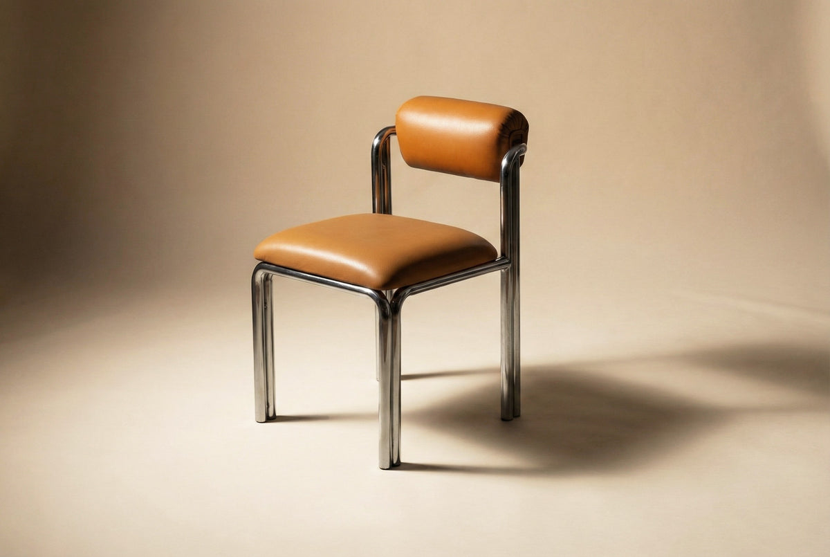 Cubu Chair front view in polished nickel by Maison Burgos
