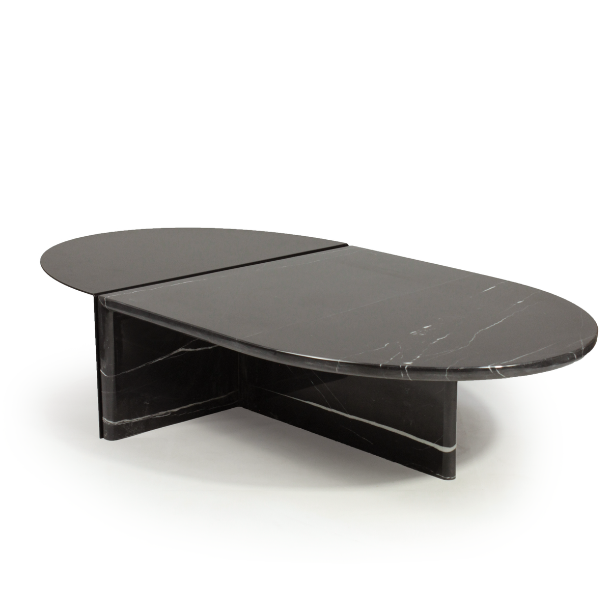 Duplex Coffee Table in black Nero Marquina marble, three-quarter view