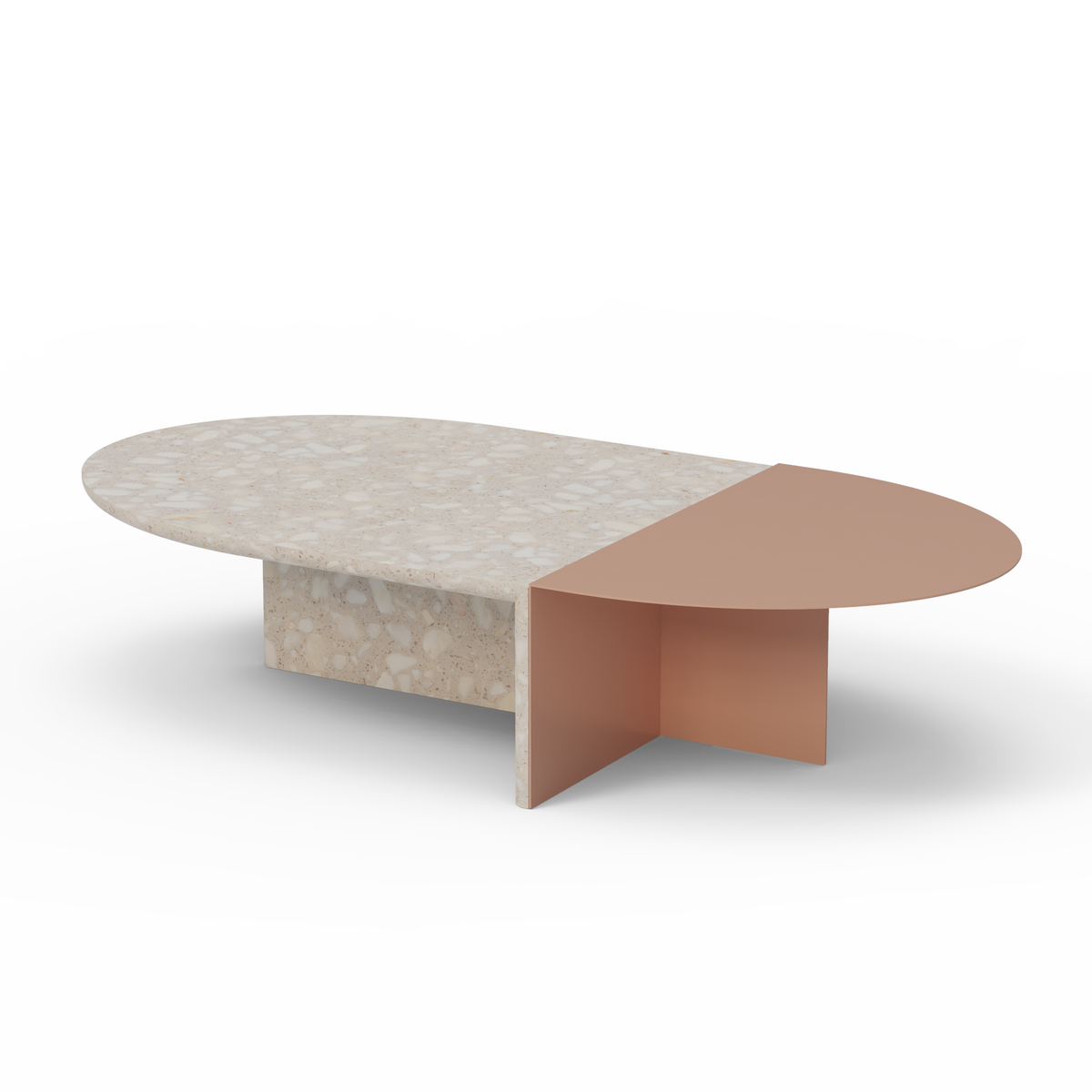 Duplex Coffee Table in beige terrazzo with salmon Metal small base