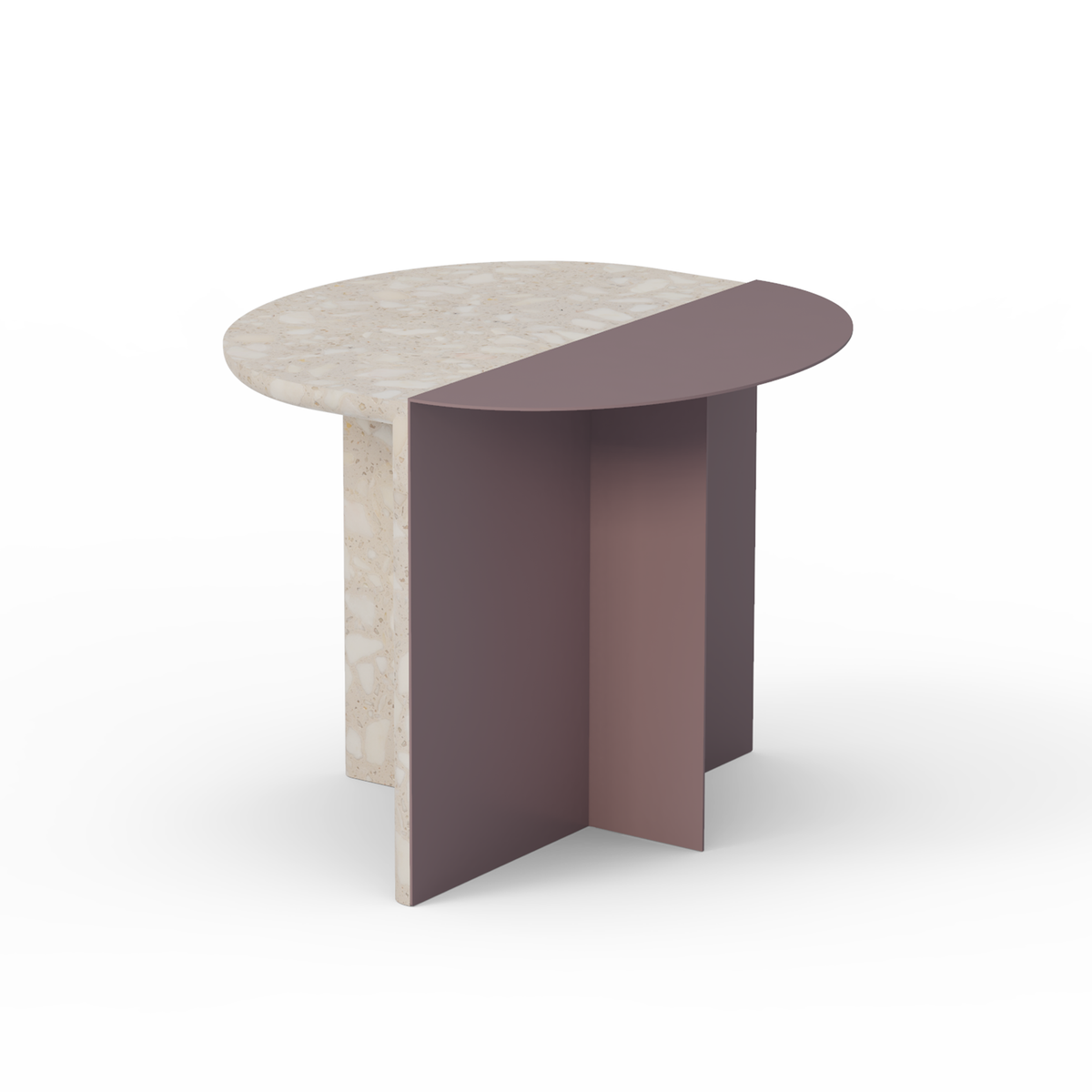 Duplex Side Table in beige terrazzo with lilac Metal half