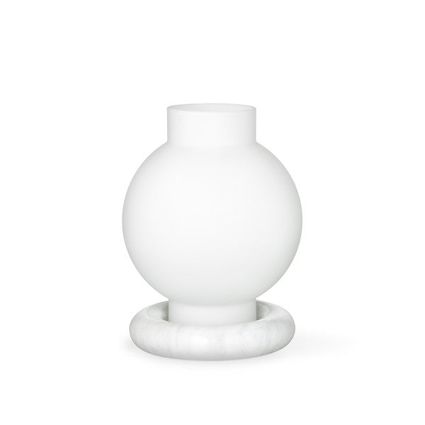 Flora Vase opal glass with Carrara marble base by Maison Burgos