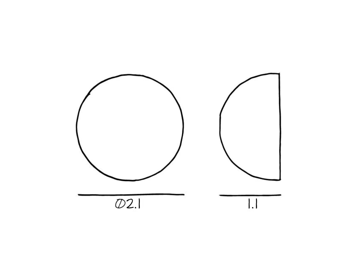 Get a Grip Cabinet Knob dimension drawing showing front and side profiles, Ø2.1 by 1.1
