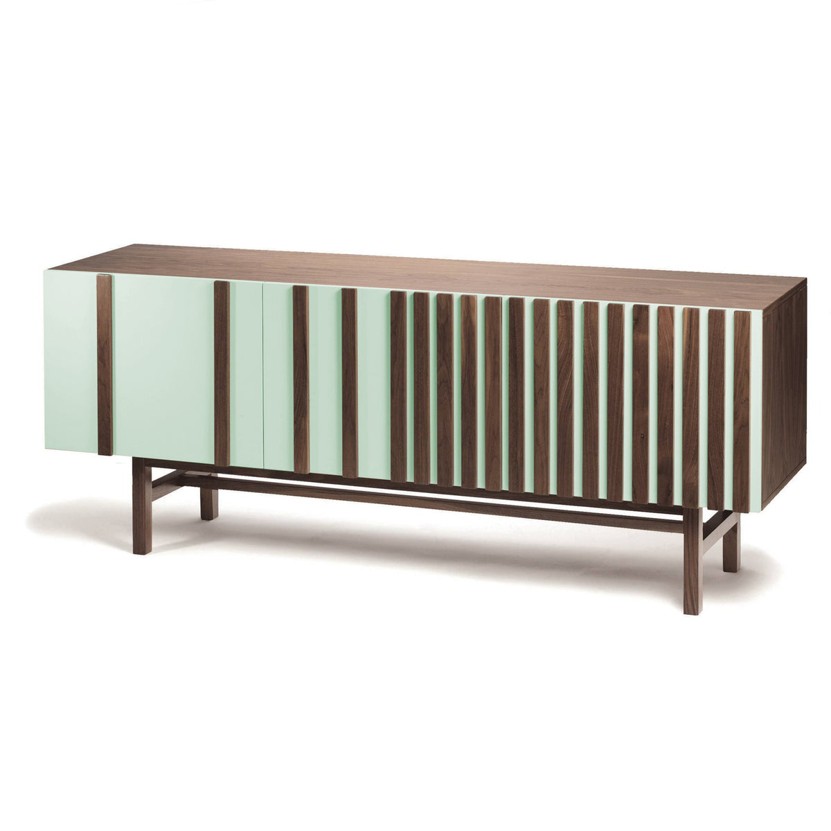 Go Sideboard with mint lacquered doors and dark walnut frame, 195 cm wide