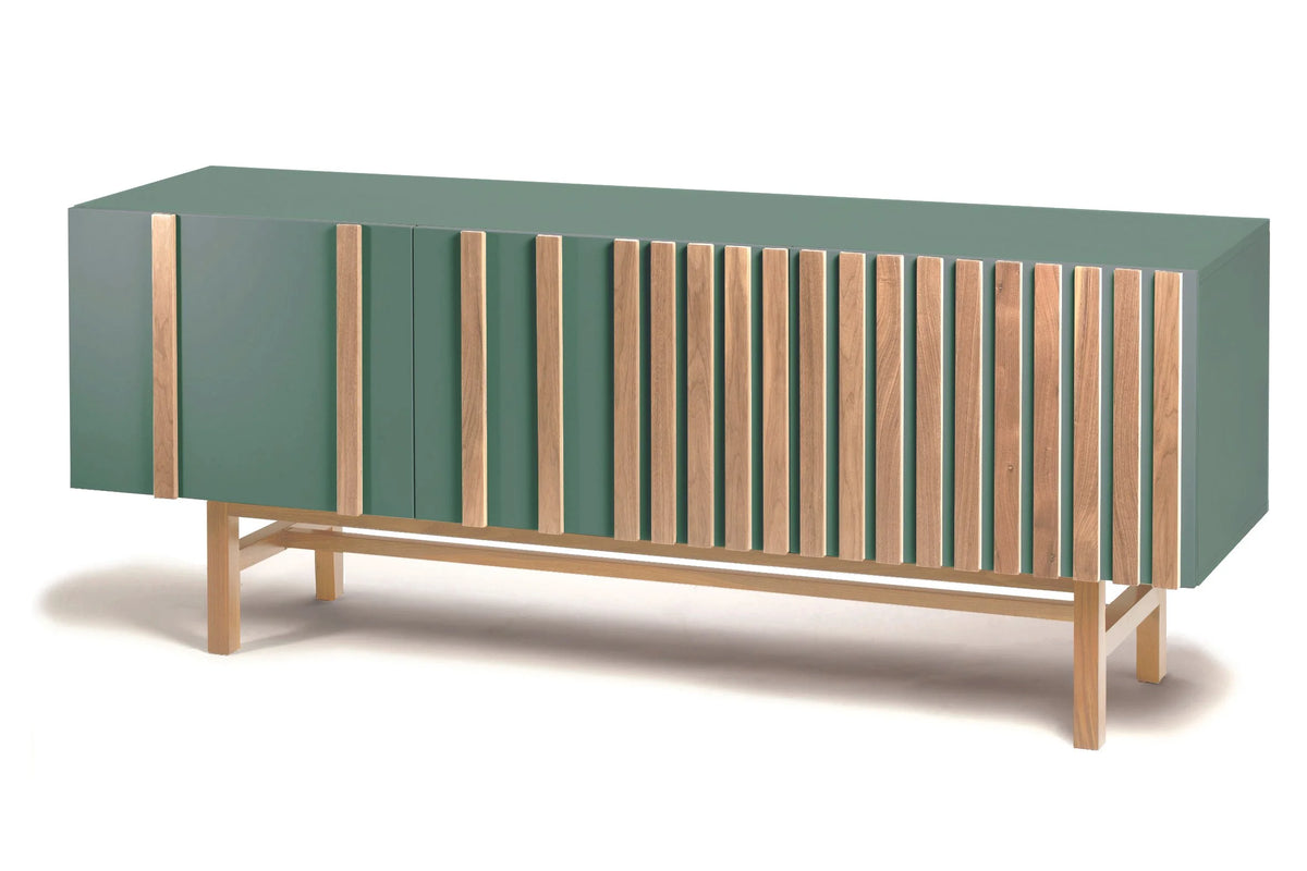 Go Sideboard with Jade doors and natural oak slats and legs