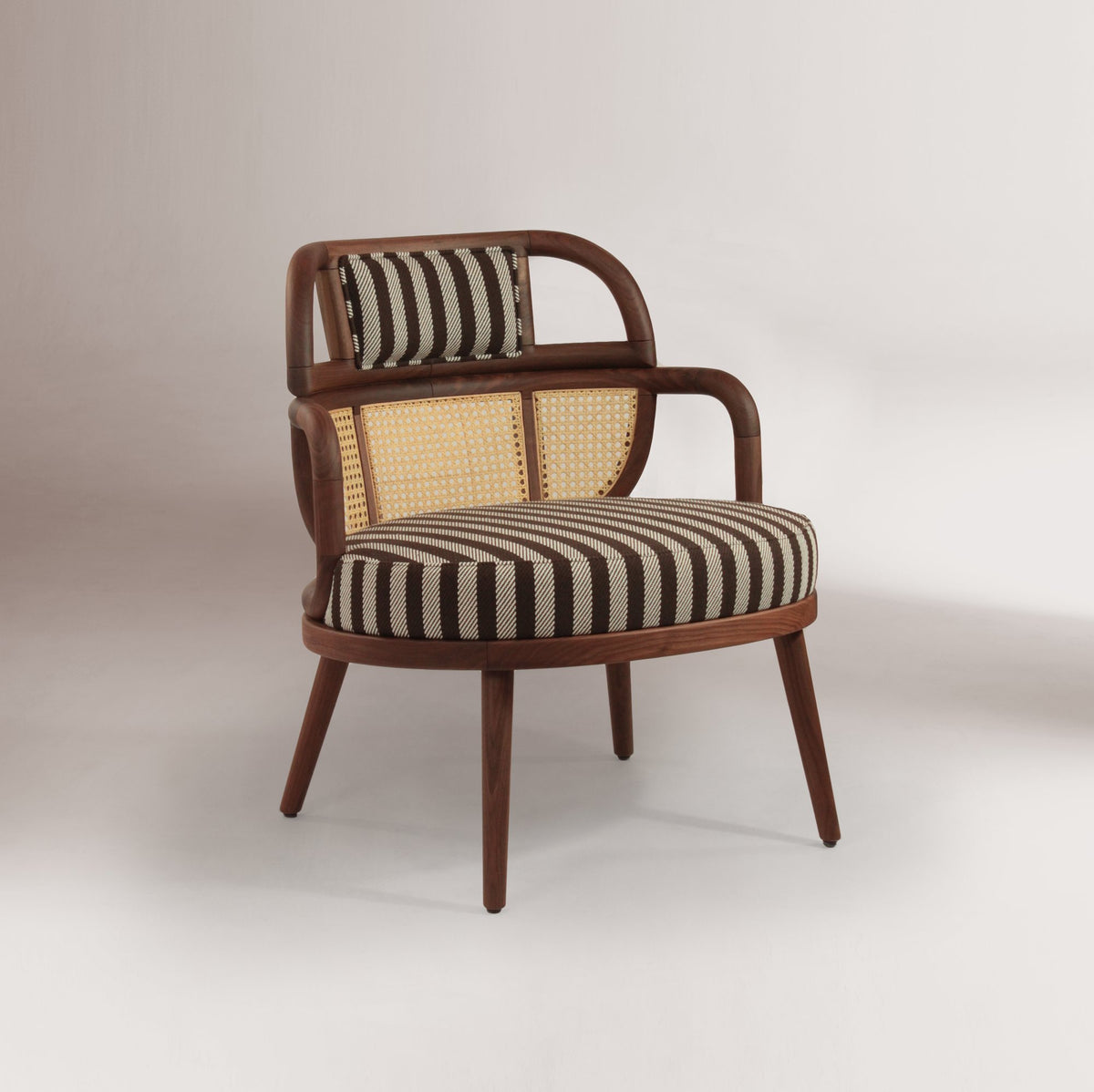 Havana Armchair in black and beige stripe with cane back
