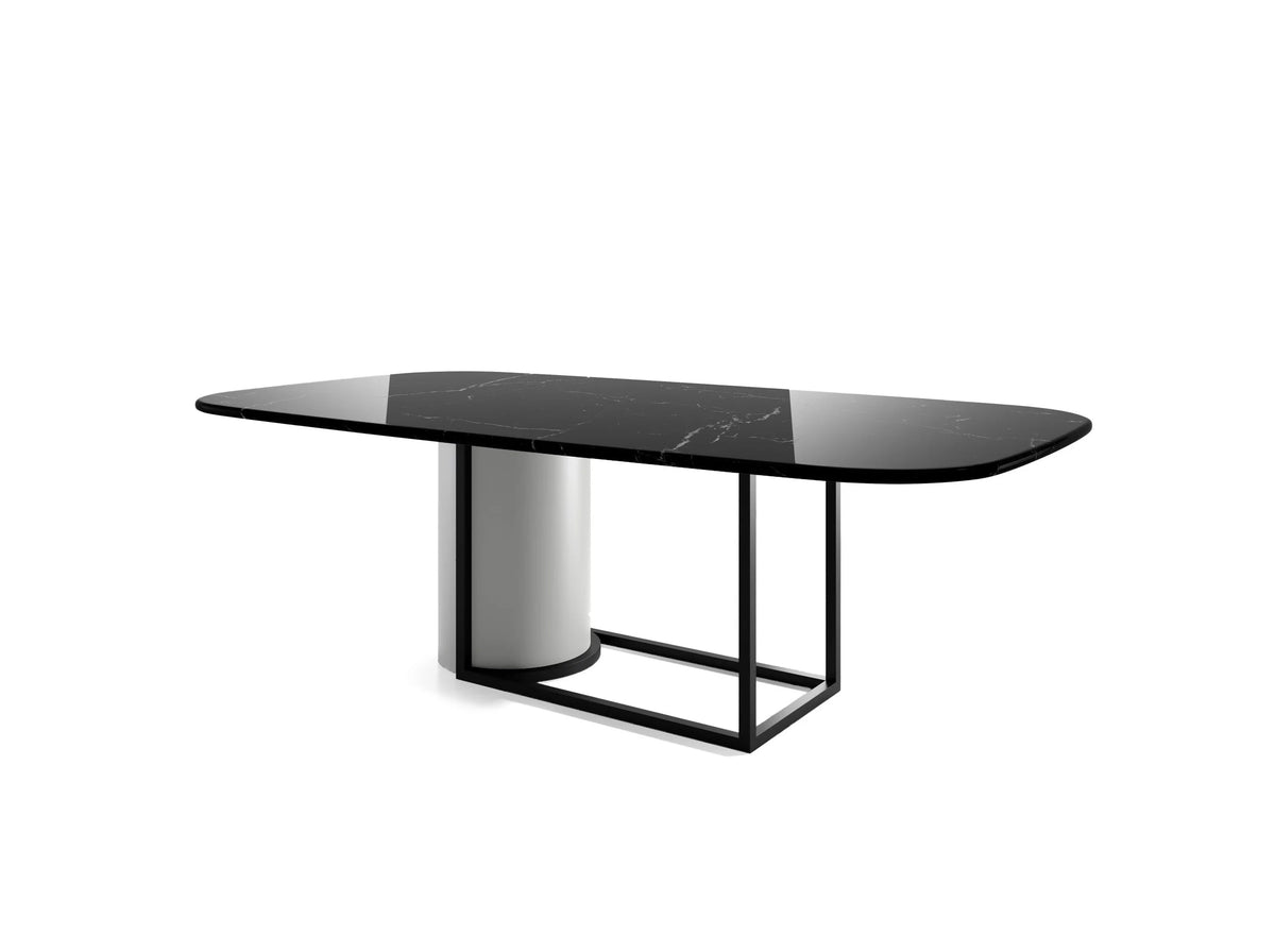 Horus Marble Dining Table in black marble top with white and black base