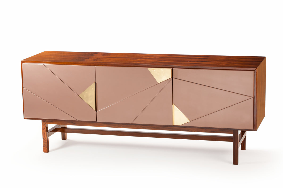 Jazz Sideboard in Natural Walnut with Nude lacquered doors, three-quarter view