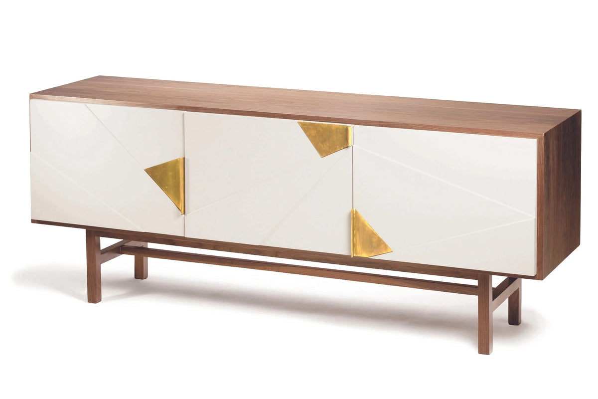 Jazz Sideboard in Natural Walnut with Ivory doors and brass inlays