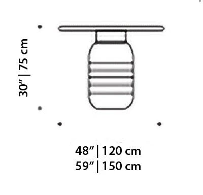 Jean Dining Table dimension drawing, bold line version: 30" high, 48" or 59" diameter