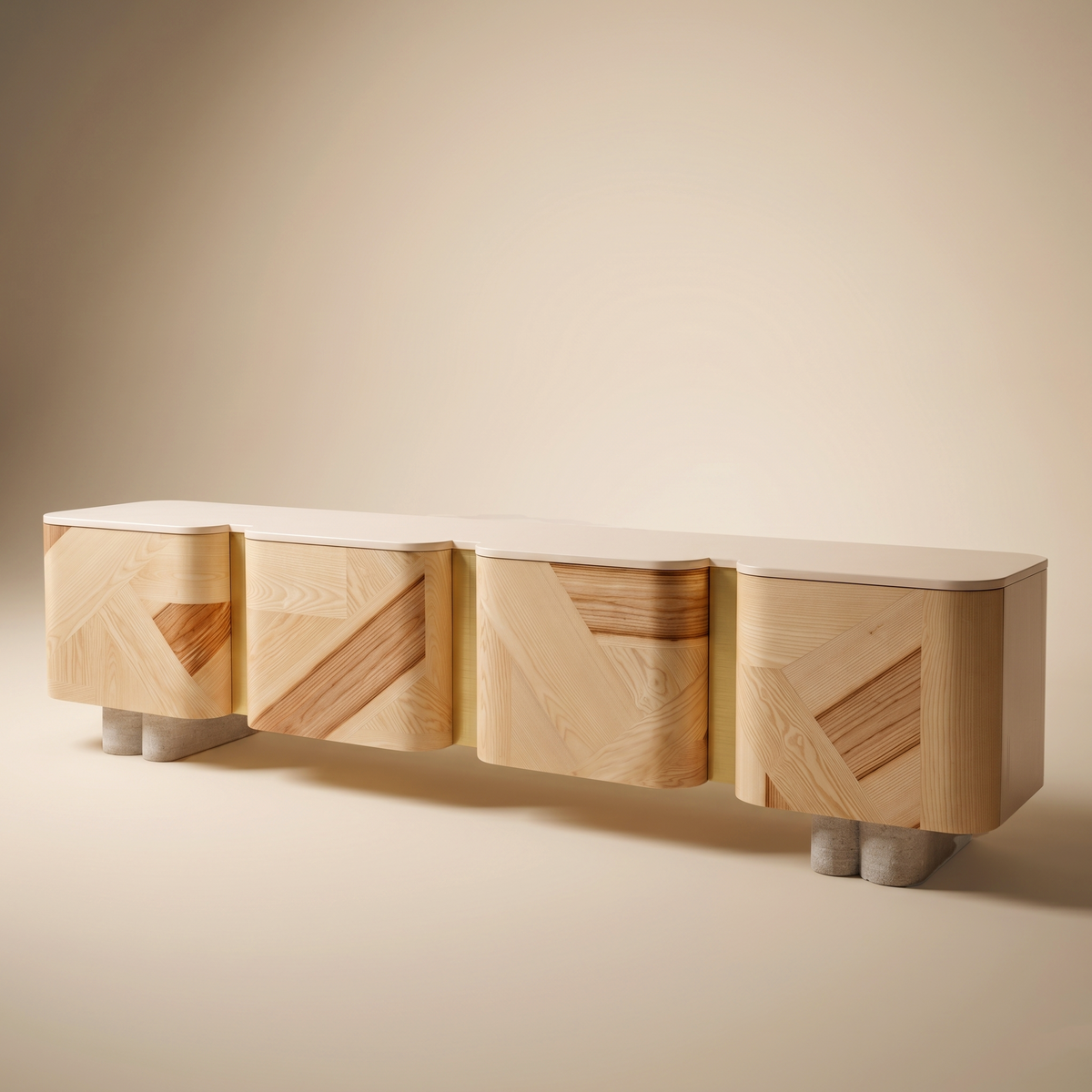Kisho TV Stand styled in a living room interior by Maison Burgos