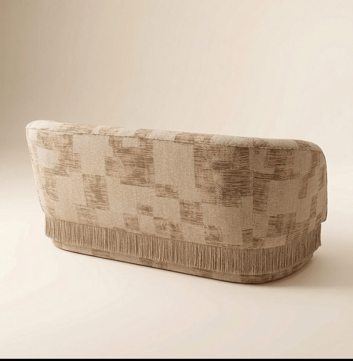 La Folie Sofa in beige patchwork jacquard, back view