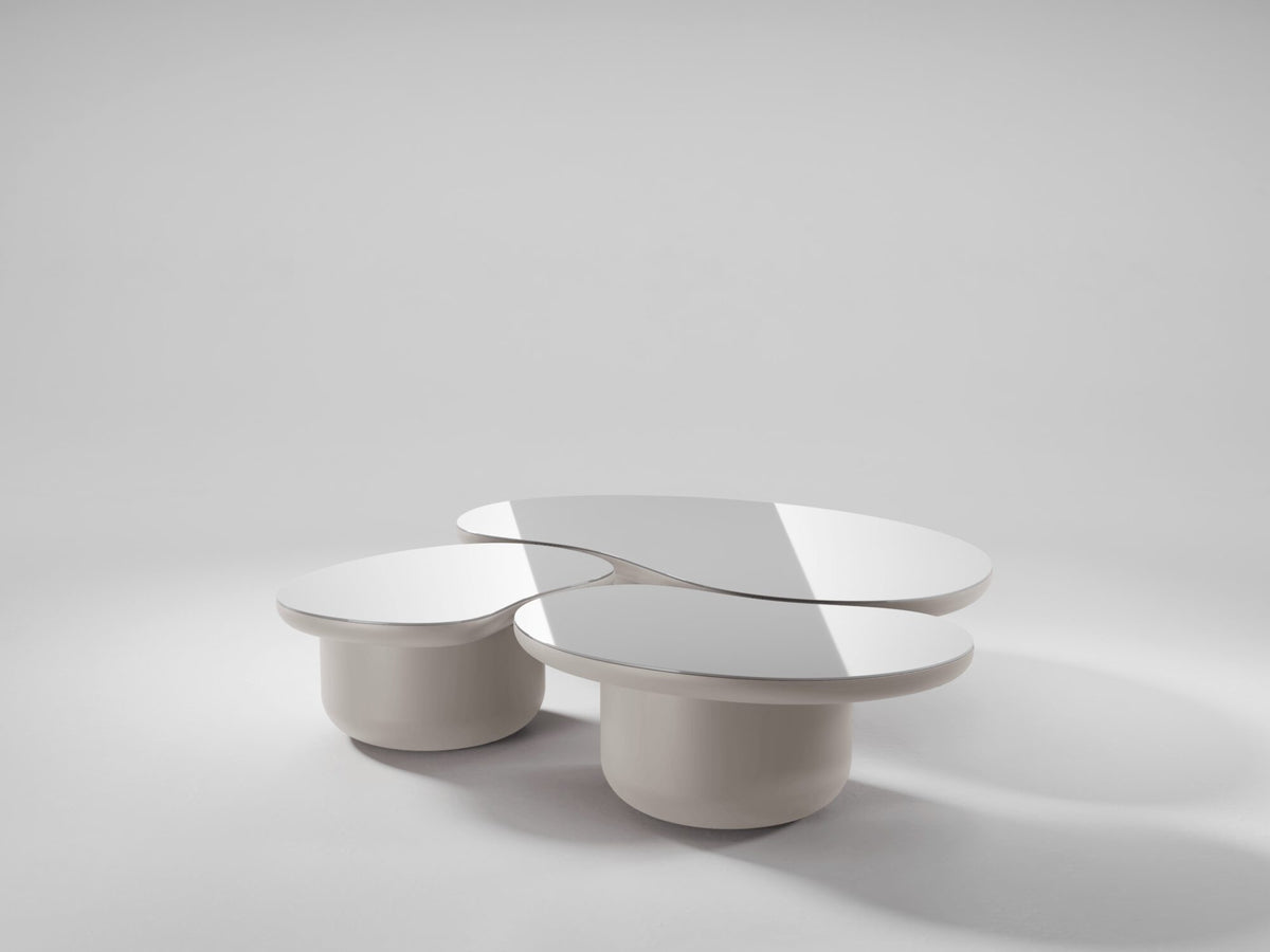 Laghi Coffee Table set of three in Off White with glossy tops