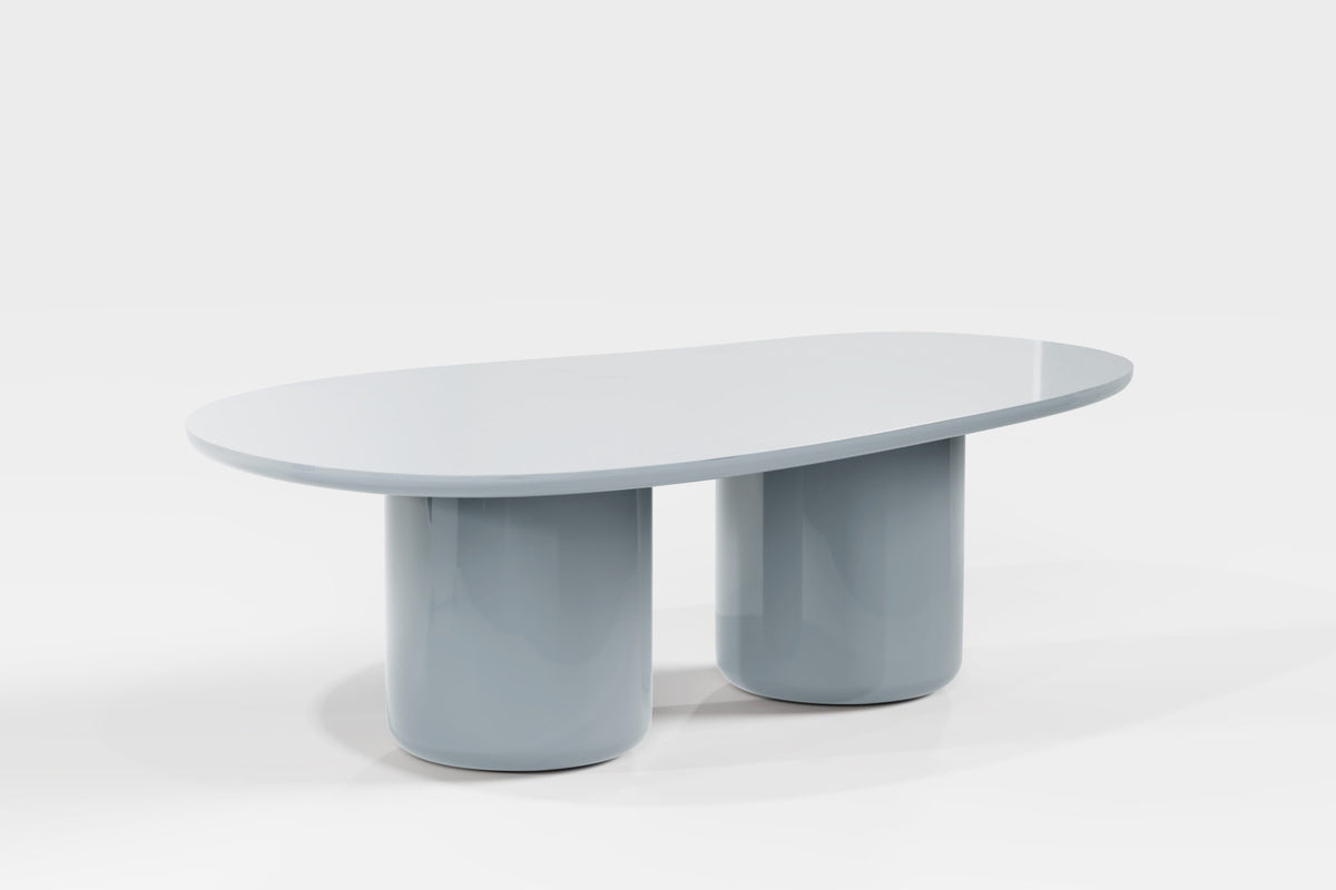 Laghi II Dining Table in blue-grey lacquer, low side view