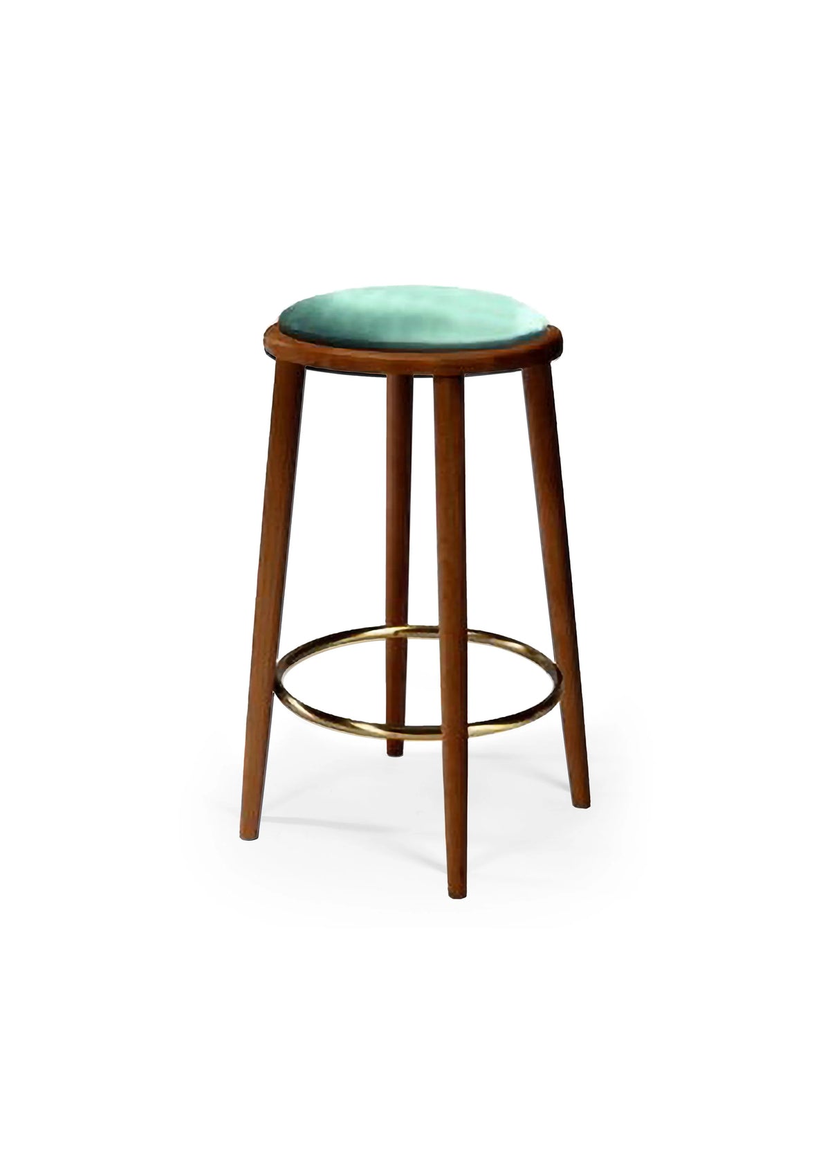 Luc bar stool with mint seat on dark wood frame