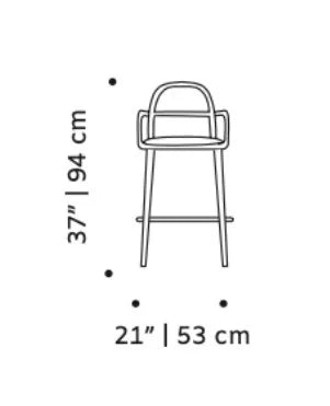 Luc counter chair front dimensions: 37 in (94 cm) high, 21 in (53 cm) wide