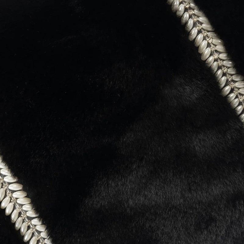 Lux Black Fur Pillow, fabric close-up by Maison Burgos