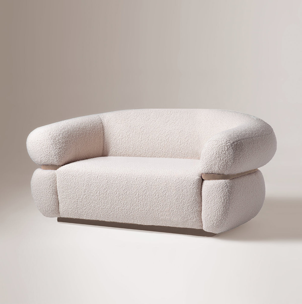Malibu Sofa in ivory bouclé on a soft grey backdrop