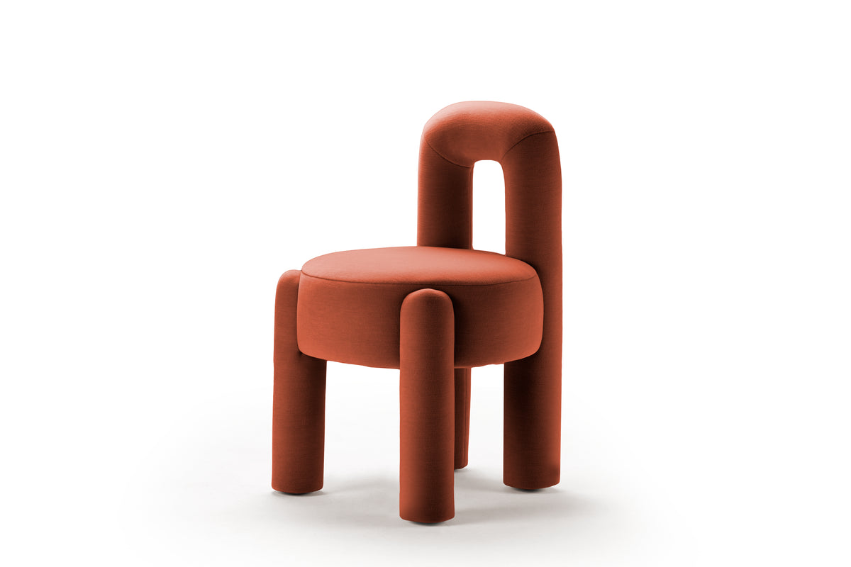 Marlon Chair in rust velvet, three-quarter front view