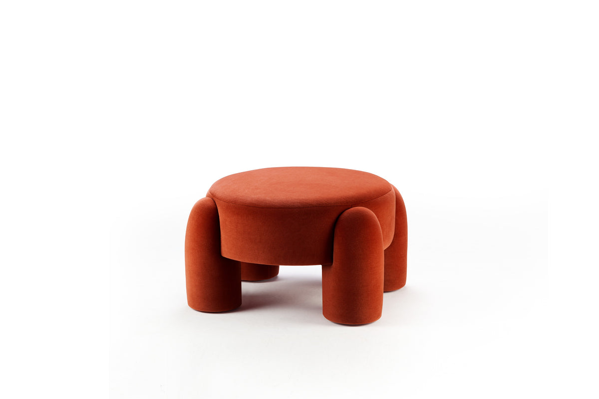 Marlon Pouf in mohair velvet, angled view, by Maison Burgos