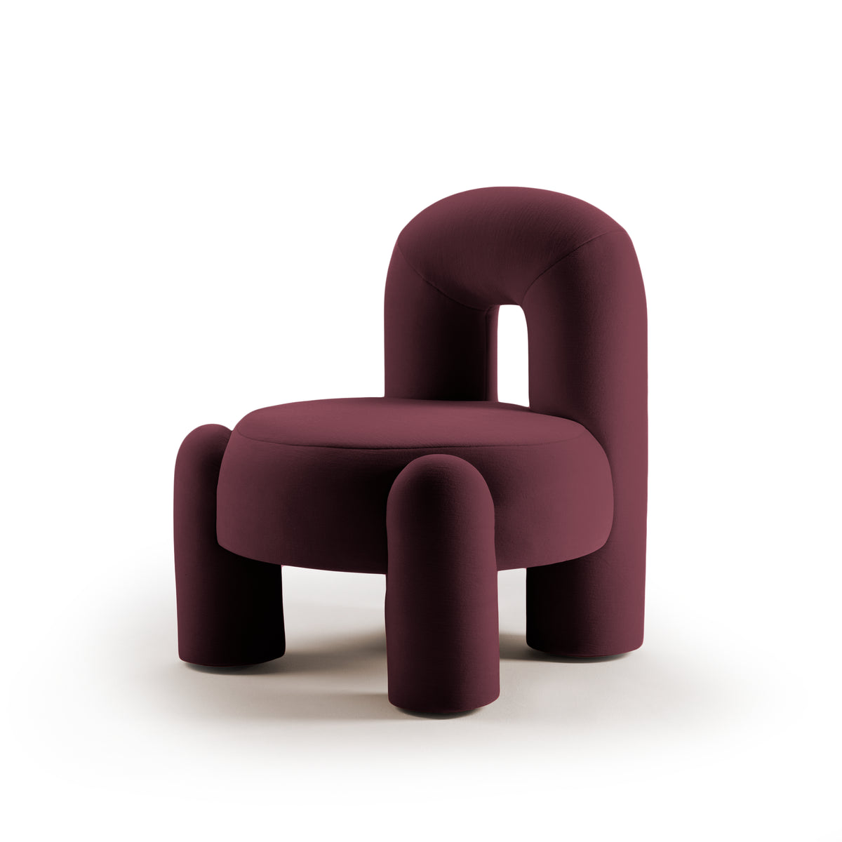 Marlon Armchair in plum velvet, three-quarter view