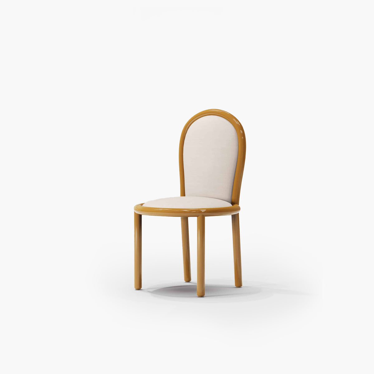 Masa Dining Chair with honey-oak frame and cream upholstery, three-quarter view