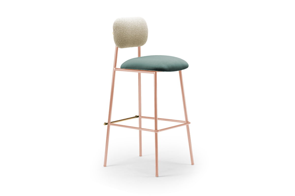 Miami Counter Stool with pink frame, teal seat and cream back