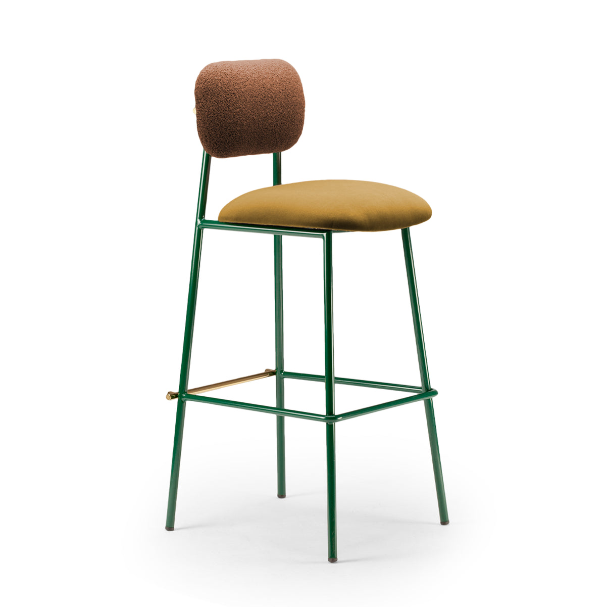 Miami Bar Stool with green frame, mustard seat and rust back