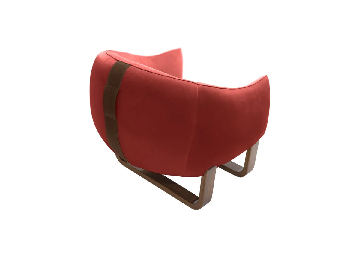 Milo Armchair back view in Bittersweet Crème Brûlée velvet with leather handle