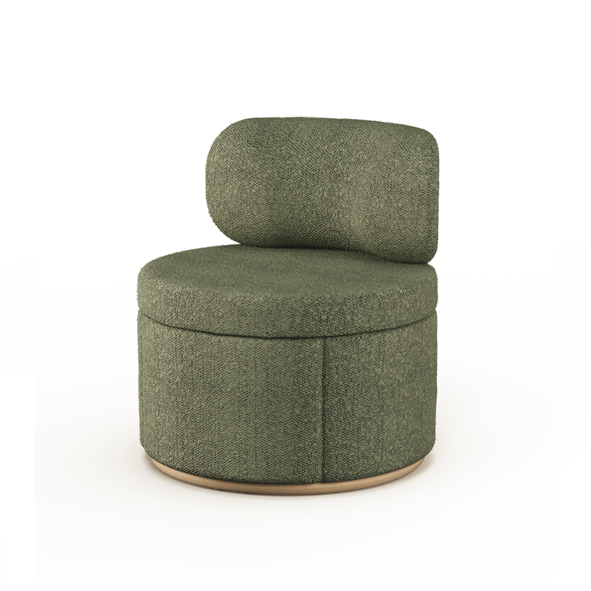 Mimi Swivel Lounge Chair in olive green bouclé, front three-quarter view