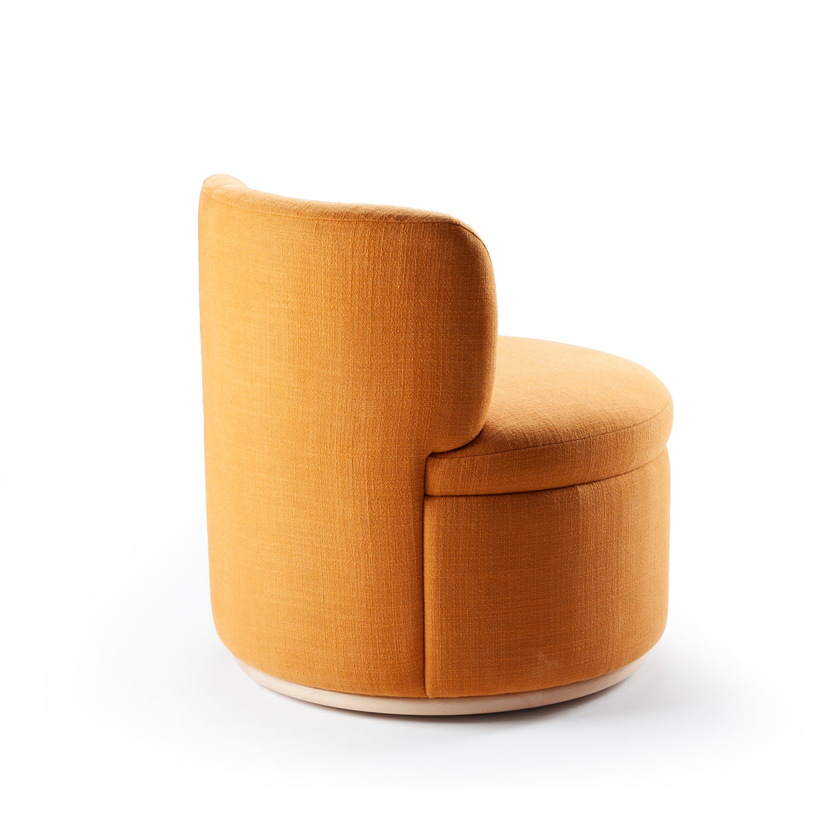 Mimi Swivel Lounge Chair in orange woven fabric, side view