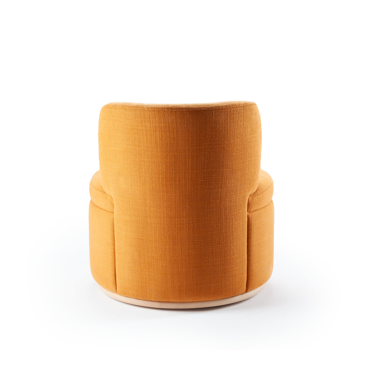 Mimi Swivel Lounge Chair in orange woven fabric, back view