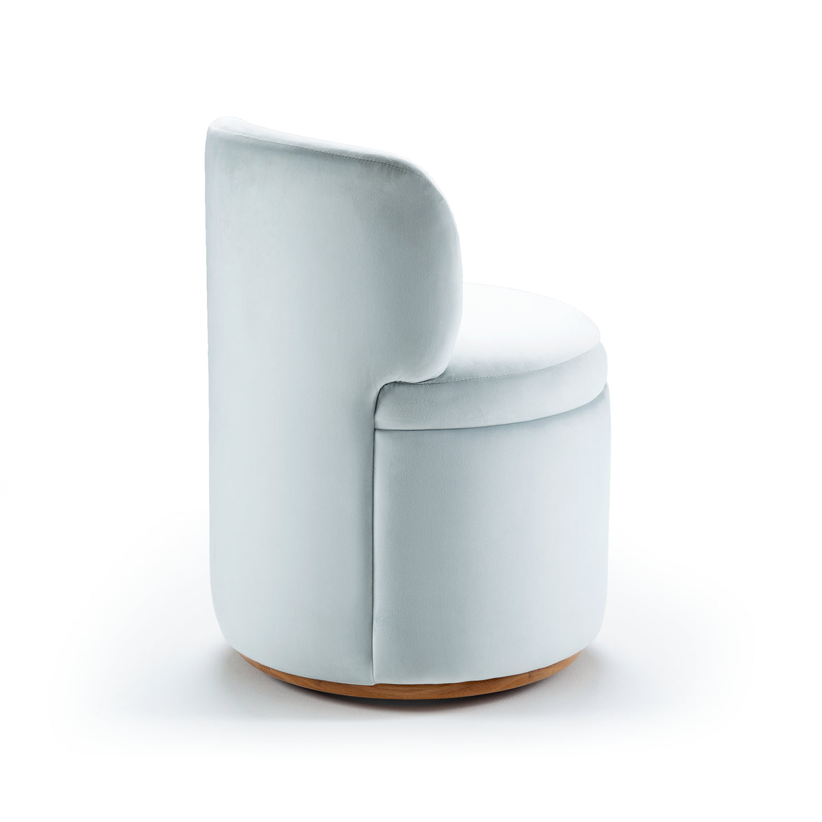 Mimi Swivel Dining Chair in pale blue velvet, side three-quarter view
