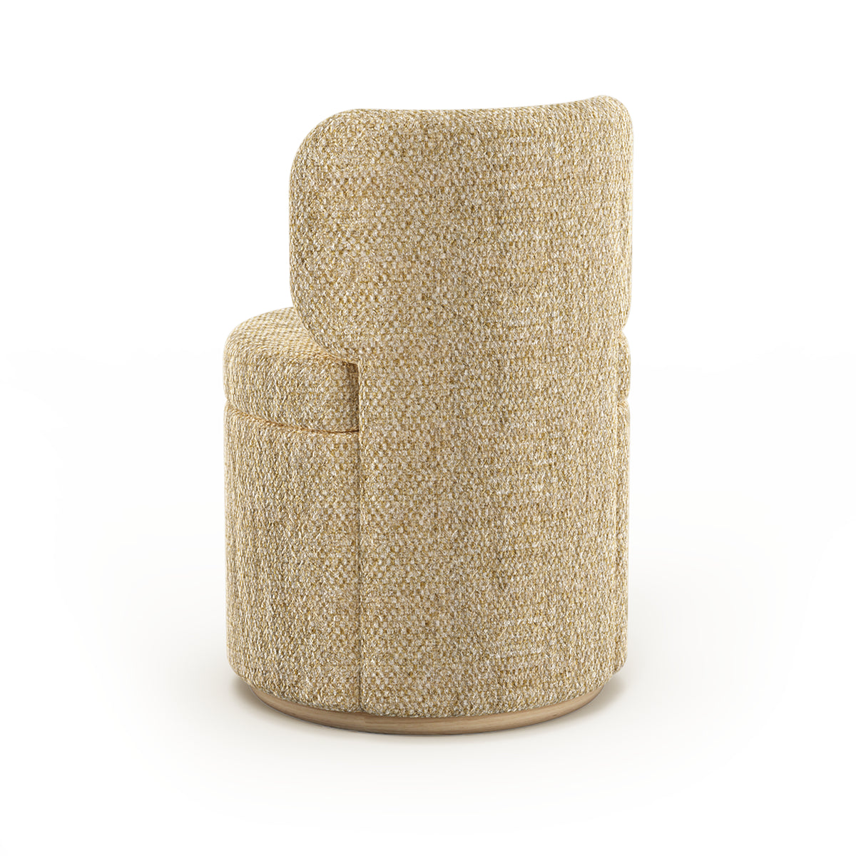 Mimi Swivel Dining Chair in beige textured weave, back three-quarter view