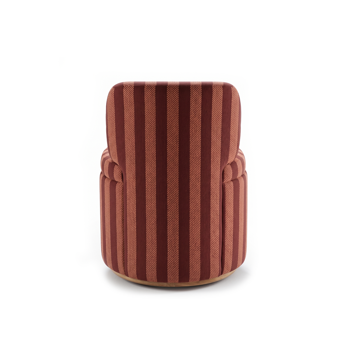 Mimi Swivel Dining Chair in burgundy and rose stripes, back view