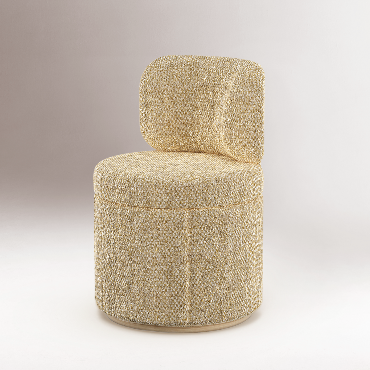 Mimi Swivel Dining Chair in beige textured weave on a soft grey backdrop